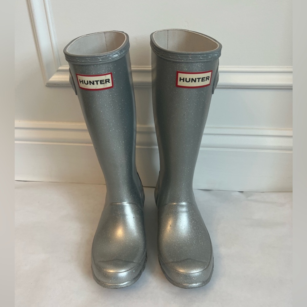 Girls Hunter Rain Boots Silver Glitter, US size 2/3 excellent new condition